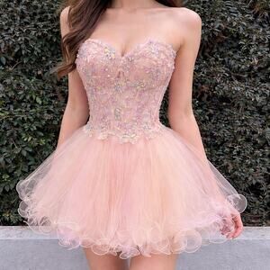 Poly USA by Neblon Rhinestone Floral Tulle Pink Fairy Tutu Dress Formal Small